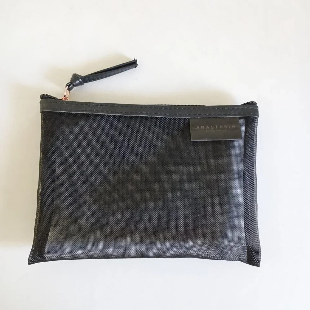 Anastasia Beverly Hills black mesh zip makeup cosmetics bag